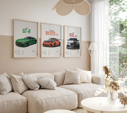 Modern Sports car poster Porsche, Audi, Mercedes